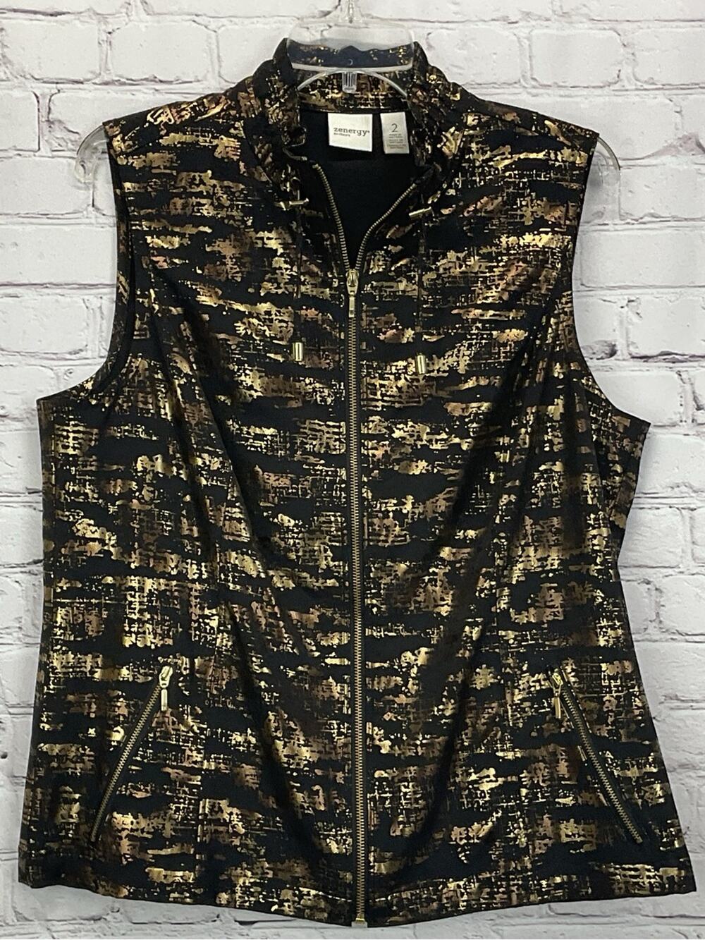 Zenergy by Chico’s Metallic Vest Women's Size 2 (M/12) Black/Gold Casual Travel